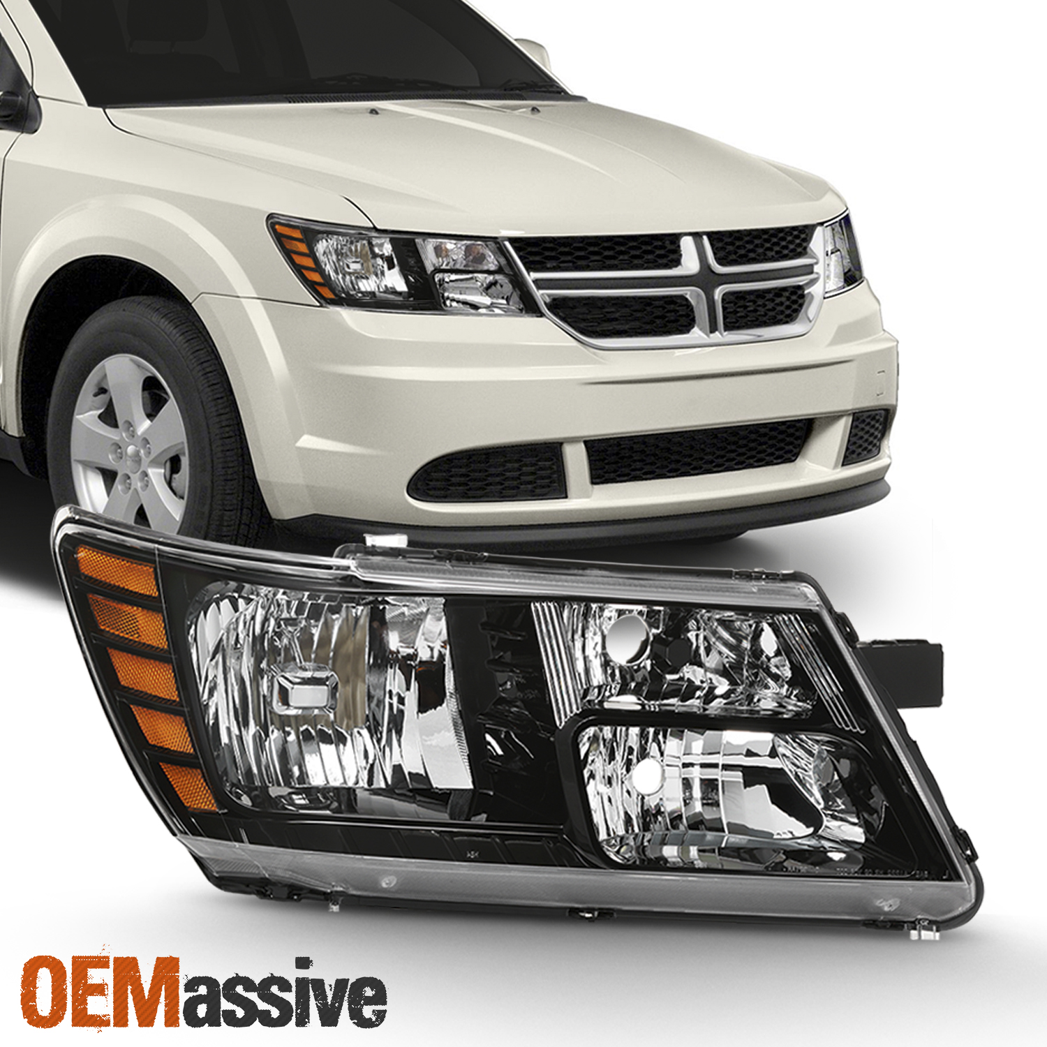 Fits 20092018 Dodge Journey w/ Black Trim Headlight Driver+Passenger